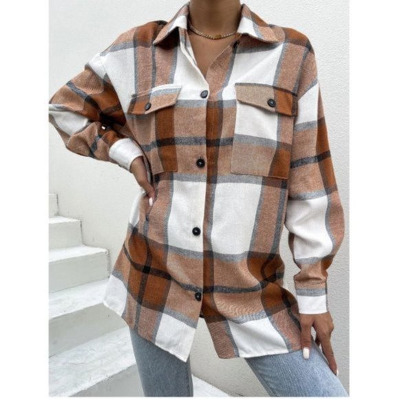 Boyfriend Plaid Flap Pocket Drop Shoulder Shacket - Picture 6 of 11